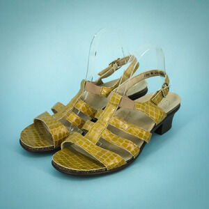 SAS Size 10.5 Allegro Yellow Green Croc Alligator Print Leather Open Toe Sandals